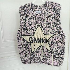 Ganni round neck short sleeveless knitted vest